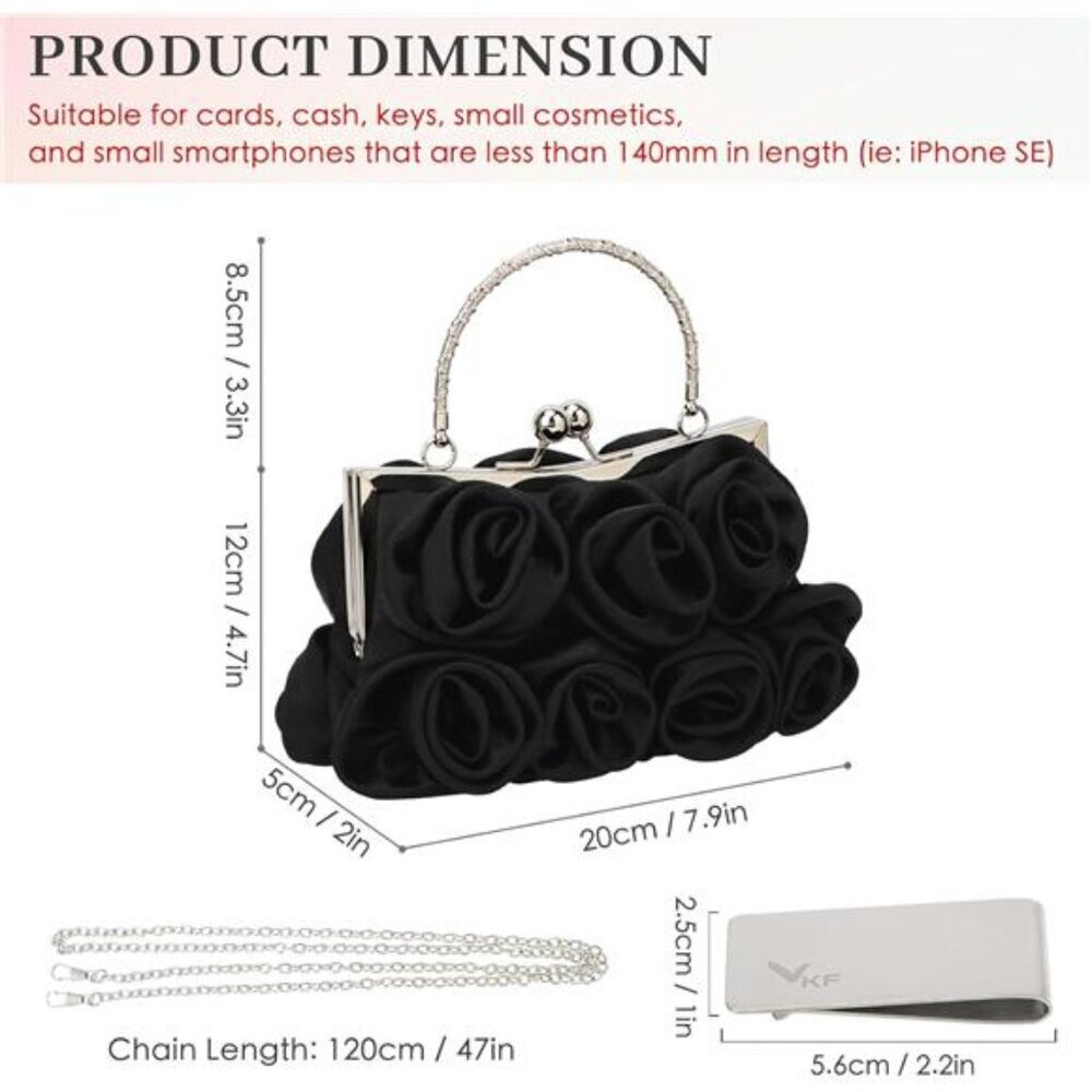 kilofly Missy K 7 Roses Clutch Purse, Satin, with Detachable Strap Money Clip - Picture 2 of 8